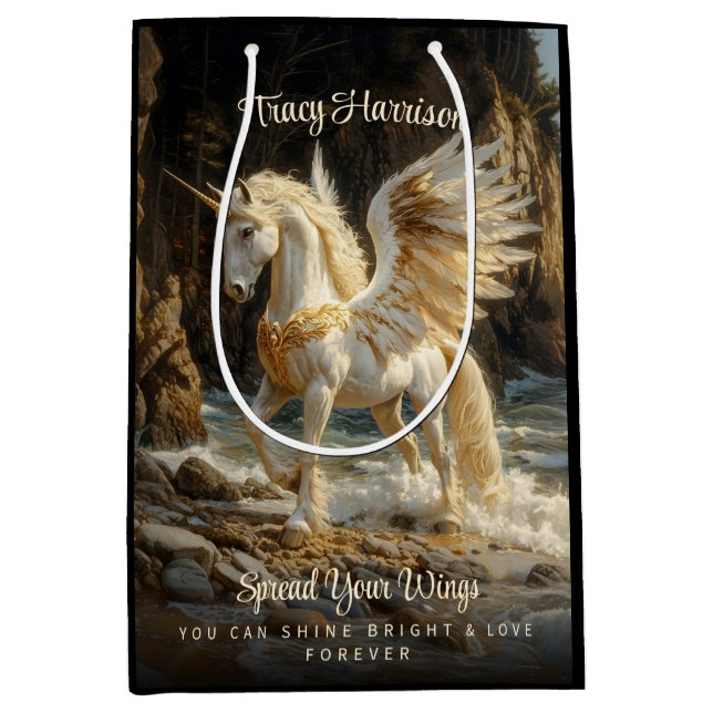 Vitvingad Unicorn Mythical Ocean Fantasy Horse (Framsidan)