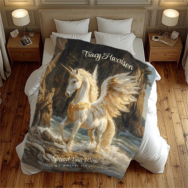 Vitvingad Unicorn Mythical Ocean Fantasy Horse Fleecefilt (Skapare uppladdad)
