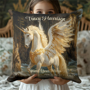 Vitvingad Unicorn Mythical Ocean Fantasy Horse Kudde