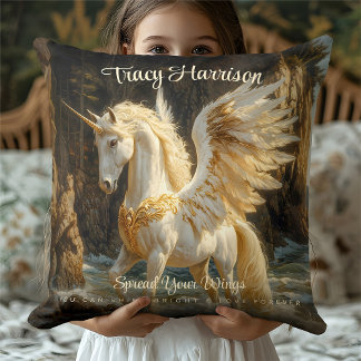 Vitvingad Unicorn Mythical Ocean Fantasy Horse Kudde