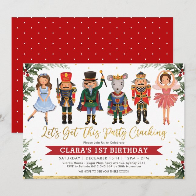 Vitvinter Nutcracker Barns födelsedag Inbjudningar (Fram/baksida)