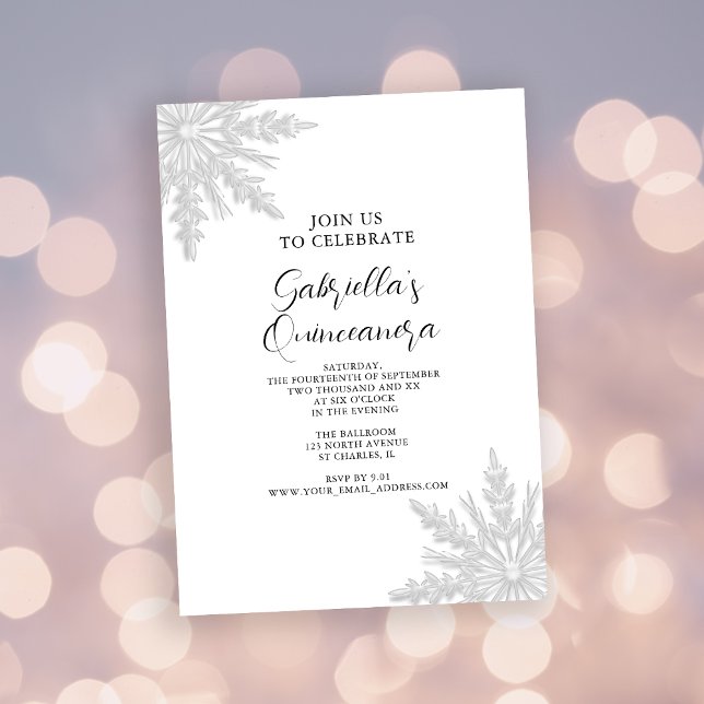 Vitvinter-snöflake Quinceanera-inbjudan Inbjudningar (Skapare uppladdad)