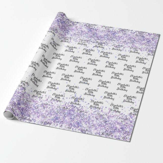 Vitviolett lavender glitter namn presentpapper (Utrullad)