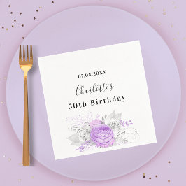 Vitvioletta blommor från födelsedagen silver pappersservett