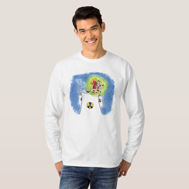 Vitvit långärmad T-shirt i Jultomten manar (Hel framsida)