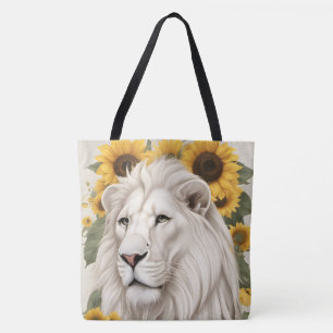 Vitvit Lejon solrosdesign Wildlife Safari Lejon Tygkasse