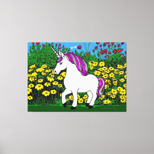Vitvit Lila Birthday Unicorn Canvastryck