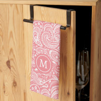 Vitvit och rosa vintage paisley mönster monogram