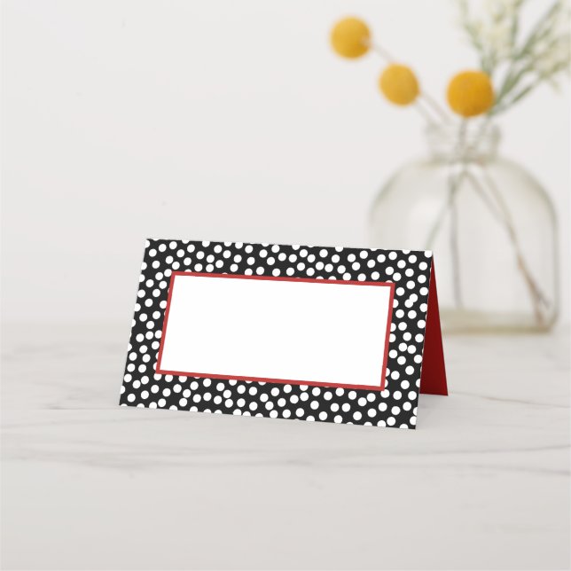 Vitvit och vit Polka dots med rött Placeringskort (Framsida)