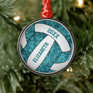 Vitvit volleyball girig julgransprydnad metall