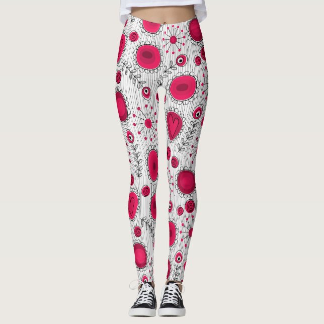 Vitvita vithjärtan blommor blommigt namn leggings (Framsida)