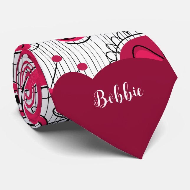 Vitvita vithjärtan blommor blommigt namn slips (Rullad)