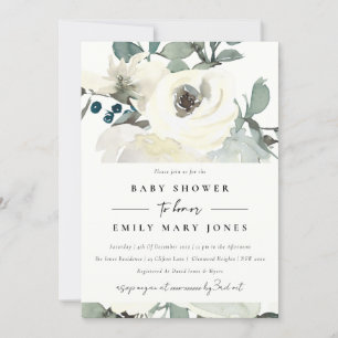 VITVITE BLOMMIGT BUNCH BABY SHOWER FÖR MJÖLKVÄRD N INBJUDNINGAR