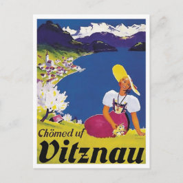Vitznau, Luzern, Schweiz, kvinna på kullen Vykort
