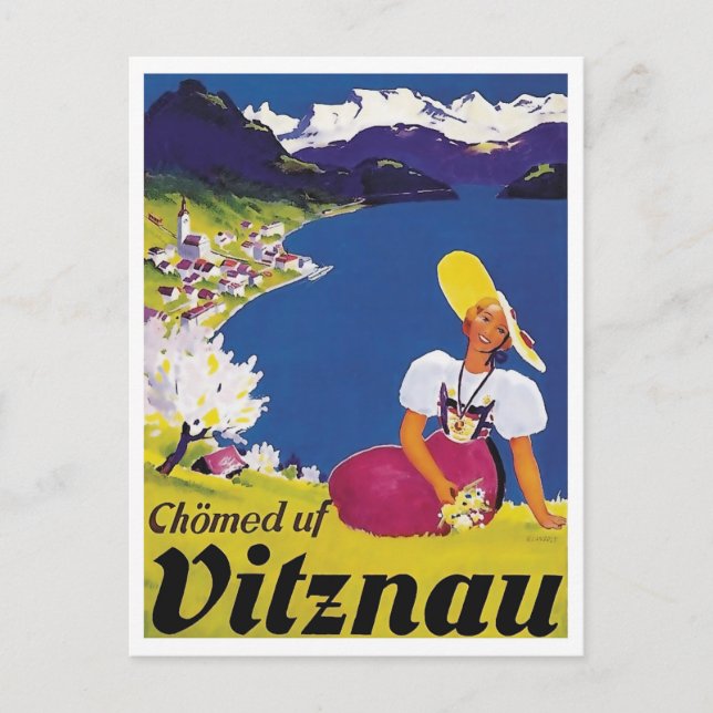 Vitznau, Luzern, Schweiz, kvinna på kullen Vykort (Framsida)