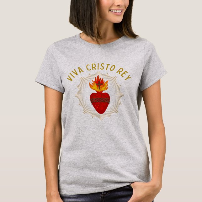 Viva Cristo Rey Catholique Cristeros Helig Heart T Shirt (Framsida)