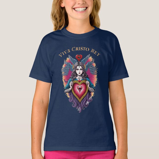 Viva Cristo Rey Helig Heart, romersk katolik T Shirt (Framsida)