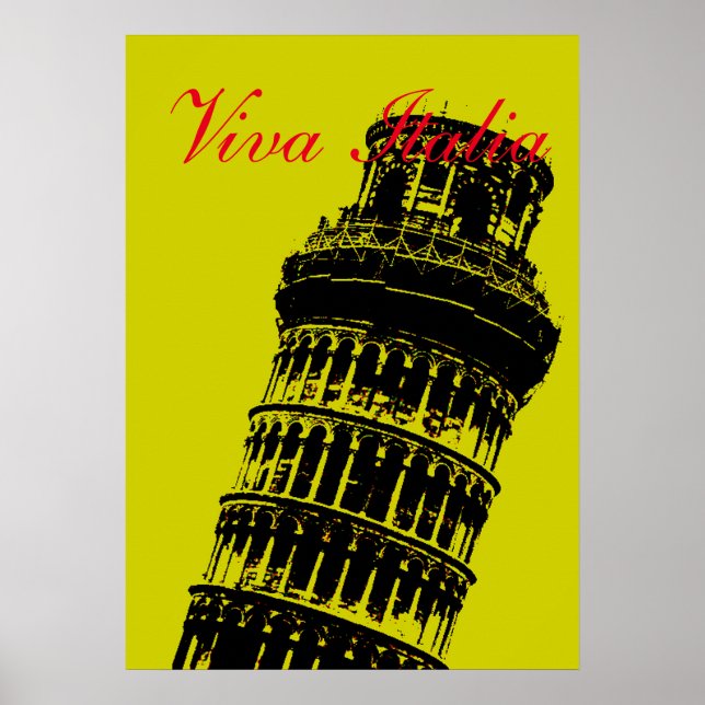 Viva Italia Leaning Torn i Pisa Italien Travel Art Poster (Framsidan)