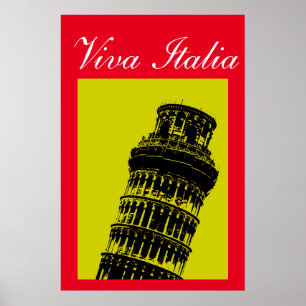 Viva Italia Leaning Torn i Pisa Travel Pop Art Poster