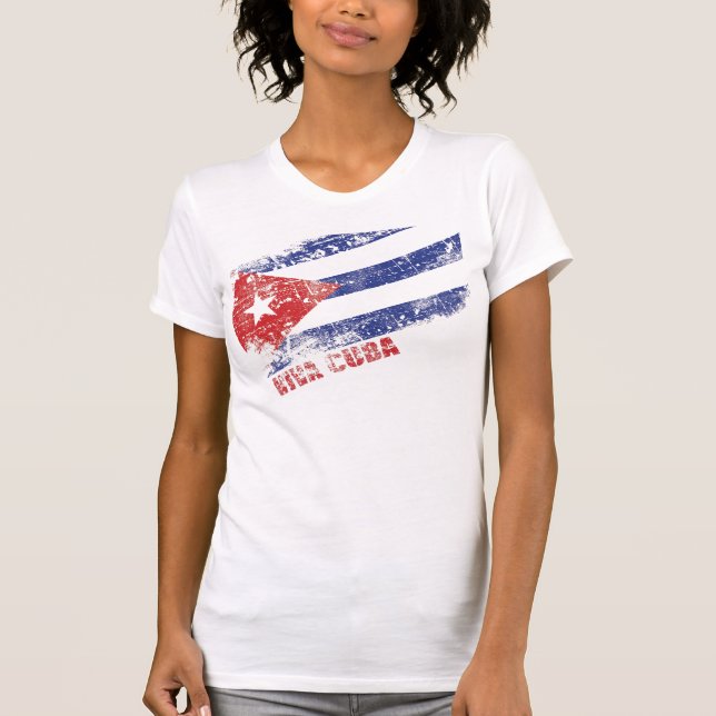 Viva Kuba bedrövad flagga T-shirt (Framsida)