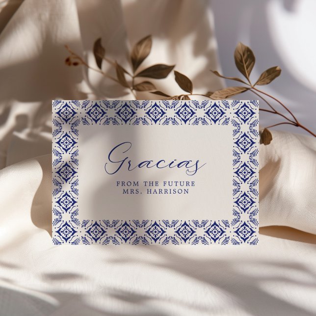 Viva La Novia Blå Talavera Bröllopsdusch Tack Kort (Skapare uppladdad)