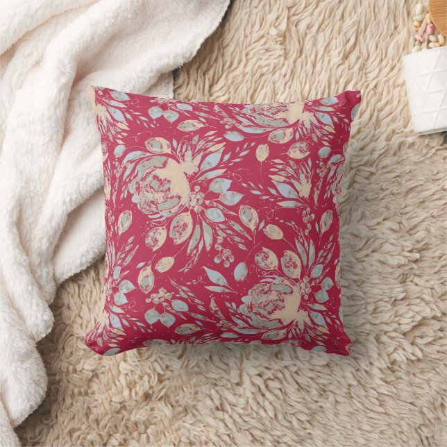 Viva la Peony Watercolor FloralThrow Pillow Kudde (Filt)