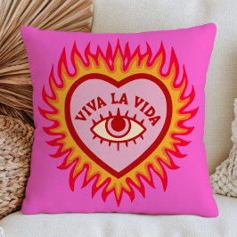 Viva La Vida Ondska Onga Hjärta i Flamma Rosa Kudde