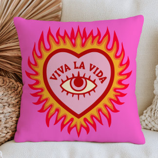Viva La Vida Ondska Onga Hjärta i Flamma Rosa Kudde