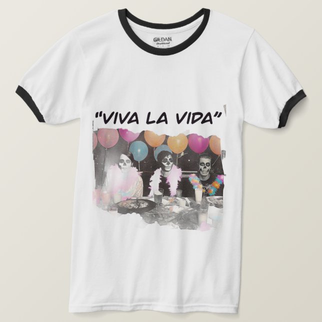 Viva La Vida Retro Skelett Ringtröja T Shirt (Design framsida)