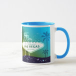 Viva Las Vegas Cyan Blue Bröllop Gift Mugg<br><div class="desc">Las Vegas-remstecken,  handflatan träd silhuettes,  glittrande små stjärnor och cyan blue-bakgrund illustrerad på anpassningsbar Mugg. Hela provtexten kan vara helt i personlig med din egen formulering. Du kan också ändra färg,  typsnitt och textstorlekar. (Kontakta ujean4791@gmail.com för anpassningsbar och/eller samordning av bröllop-kontorsutrustning.)</div>