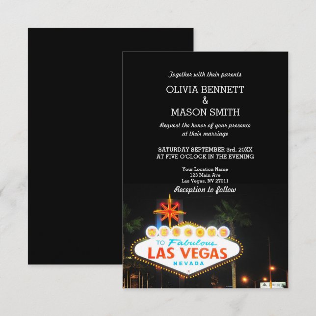 Viva Las Vegas Destinationsbröllopsinbjudning Inbjudningar (Fram/baksida)