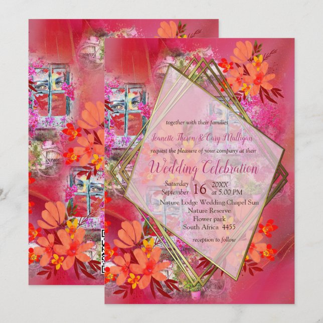 Viva Magenta 2023 gyld inuti fönstret Inbjudningar (Fram/baksida)