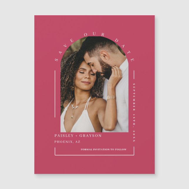 Viva Magenta Arc Photo Spara our Date Magnetic Car (Framsida)