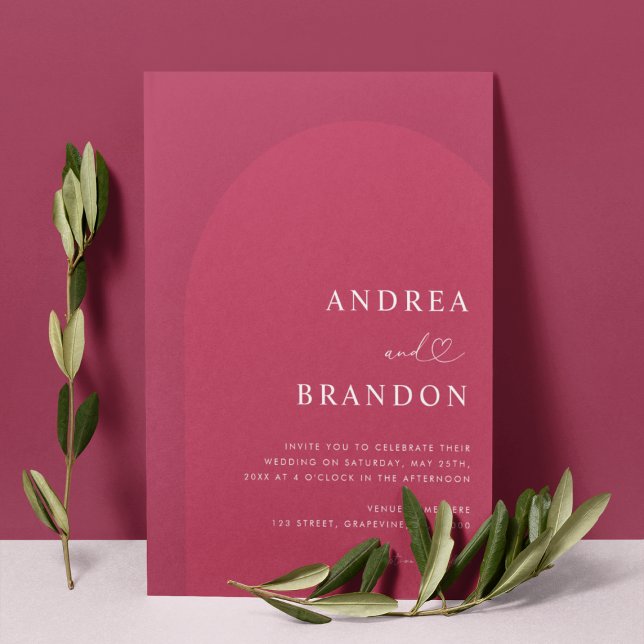 Viva Magenta Arch Heart Script All in One Bröllop Inbjudningar (Skapare uppladdad)