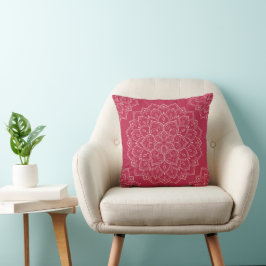 Viva Magenta & Blek Dogwood Boho Mandala Pillow Kudde