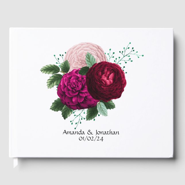 Viva Magenta Blommig Bröllop Gästböcker (Framsida)