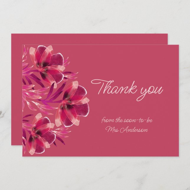 Viva Magenta Blommigt Tack Kort (Fram/baksida)