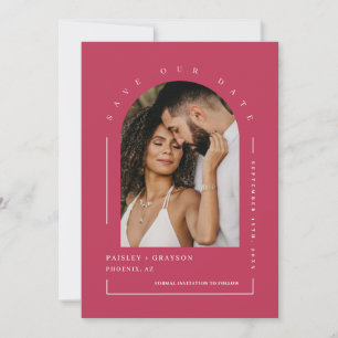 Viva Magenta Boho Arch Photo QR Code Spara vårt da Inbjudningar