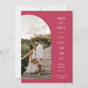 Viva Magenta Boho Arch Photo QR-kod Spara datum Inbjudningar