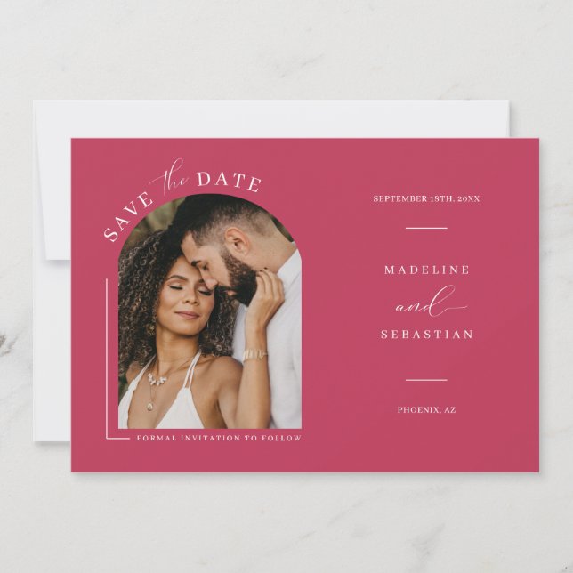 Viva Magenta Boho Arch Photo QR-kod Spara datum Inbjudningar (Framsida)