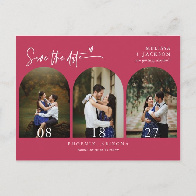 Viva Magenta Boho Arch Photo QR-kod Spara datum Vykort (Framsida)