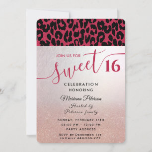 Viva Magenta Coola Trendig leopard söt 16 Inbjudningar