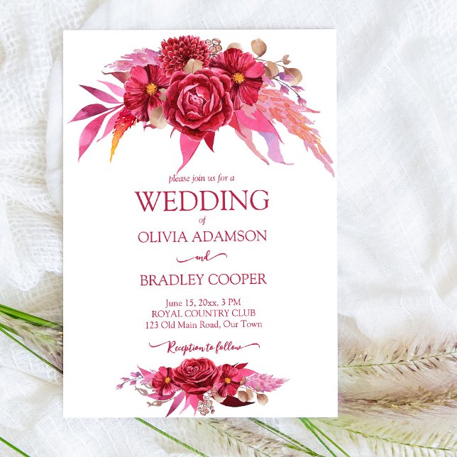 Viva magenta crimson burgundblommor ro inbjudningar (Skapare uppladdad)