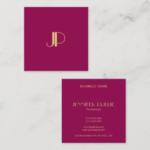 Viva Magenta Elegant Guld Monogram-mall Modern Fyrkantigt Visitkort