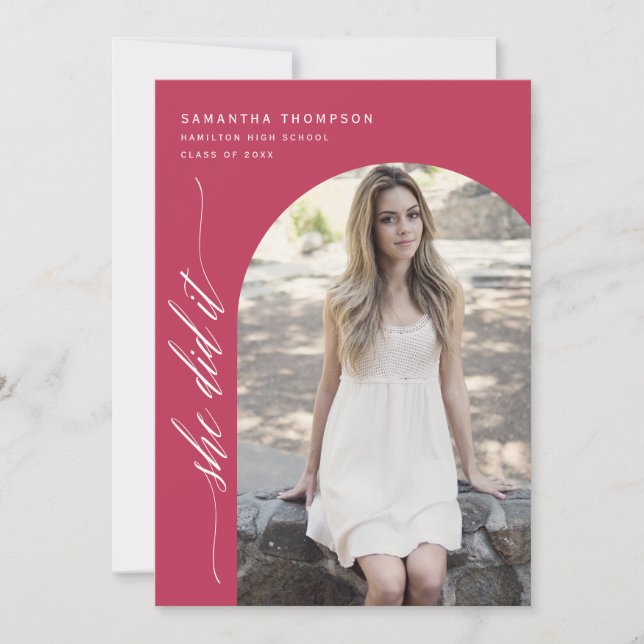 Viva Magenta Hon gjorde det Studenten Arch Photo I Inbjudningar (Framsida)