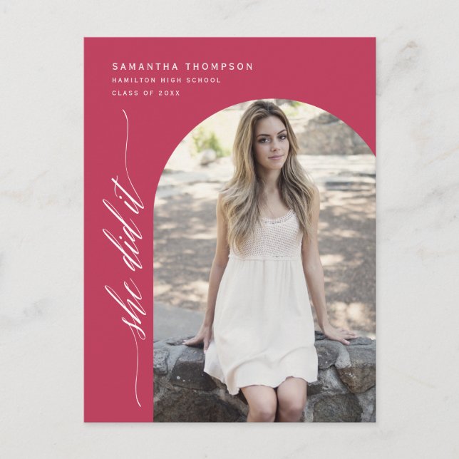 Viva Magenta Hon gjorde det Studenten Arch Photo P Vykort (Framsida)