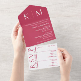 Viva Magenta och White-Monogram-Bröllop-