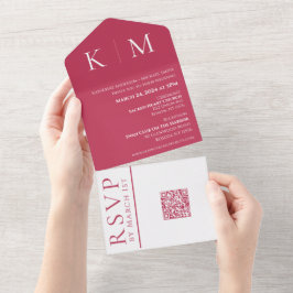 Viva Magenta och White-Monogram-Wedding bjude-Al