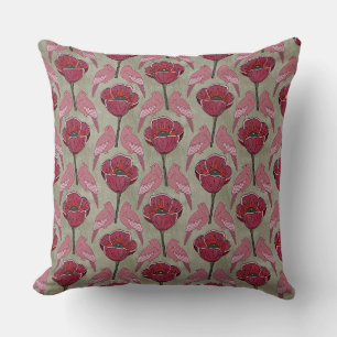 Viva Magenta Poppies & Birds Dekorativ kudde