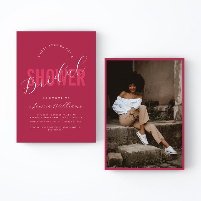 Viva Magenta Rosa Fold Script Photo Möhippa Inbjudningar (Skapare uppladdad)